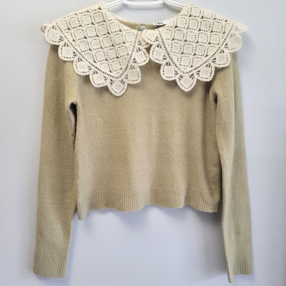 Zara Crochet Pilgrim Collar Cropped Sweater - Picture 6 of 11
